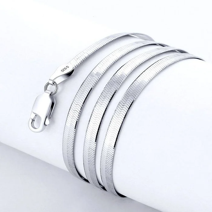 Luxury 925 Sterling silver 18K Gold 4MM Flat chain Necklace for Women