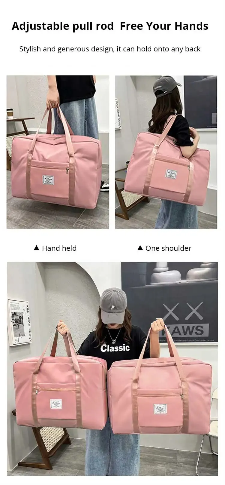 1pc Pink/Blue/Grey Travel Large Capacity Storage Zipper Portable Bag