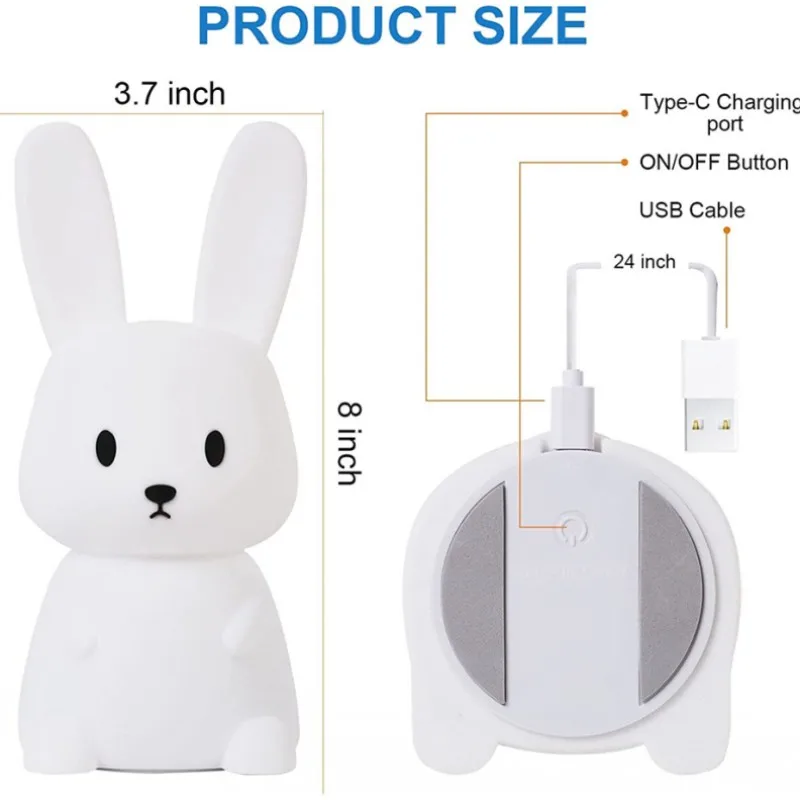 LED Night light Silicone Rabbit Touch Sensor lamp