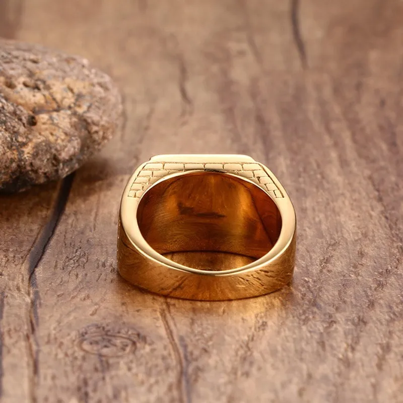 Stainless Steel Black Stone Mens Signet Ring