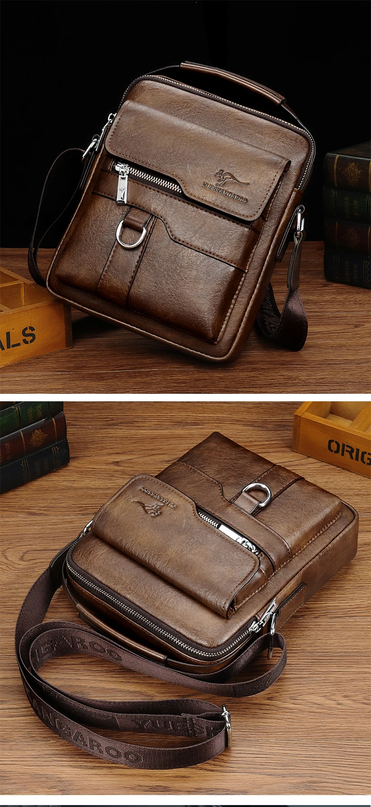 Crossbody Sling Leather Side Shoulder Bag For Husband Gift