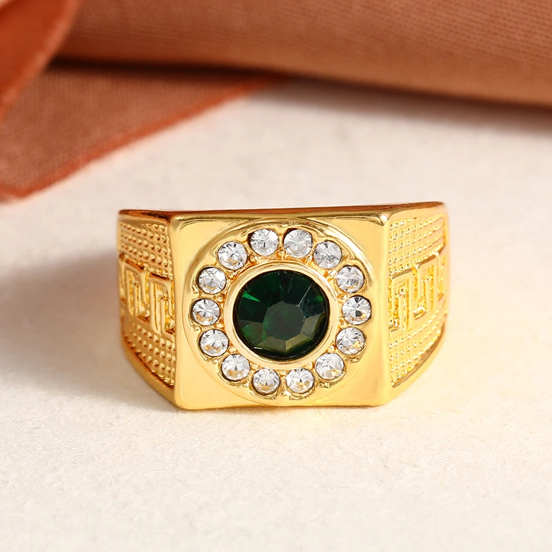 Green Stone Classic Gold Color Ring for Dad