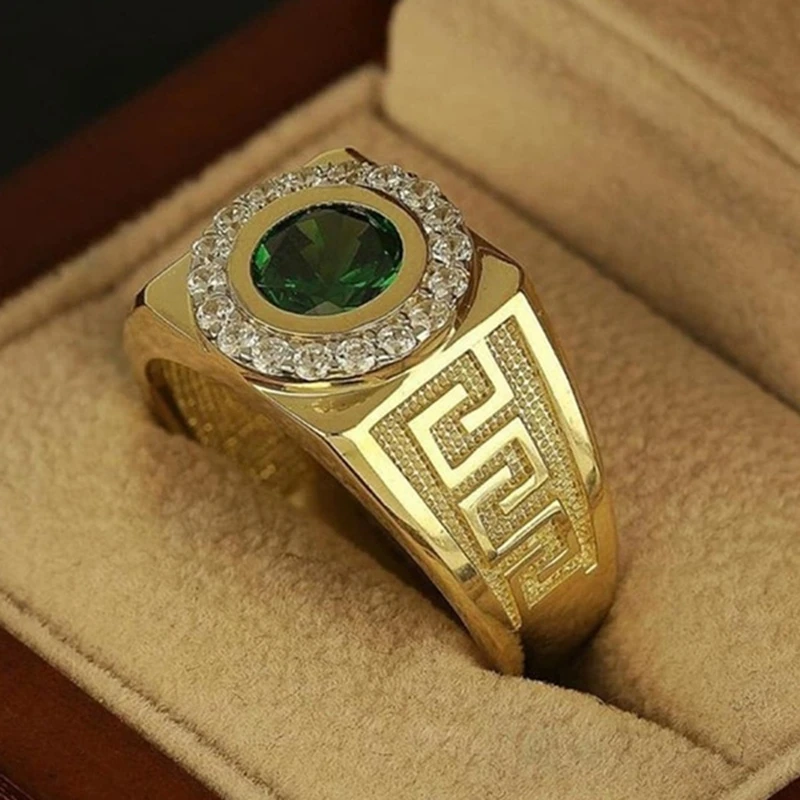 Green Stone Classic Gold Color Ring for Dad