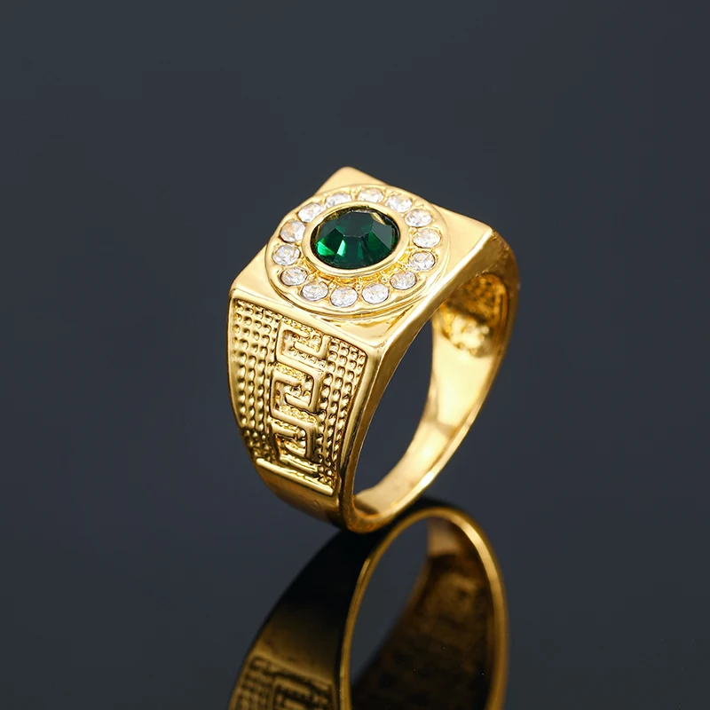 Green Stone Classic Gold Color Ring for Dad