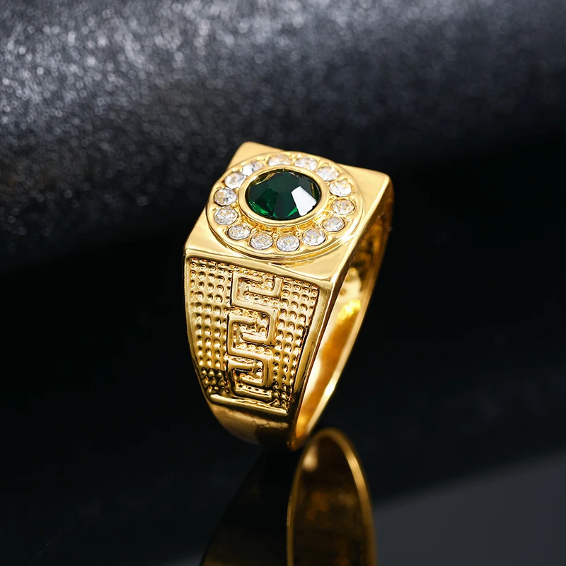 Green Stone Classic Gold Color Ring for Dad