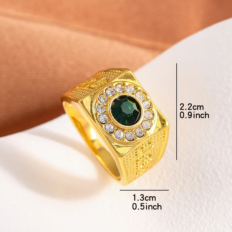 Green Stone Classic Gold Color Ring for Dad