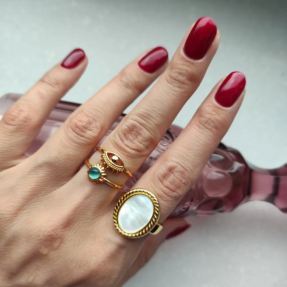 Stainless Steel Vintage Opal Rings For Women