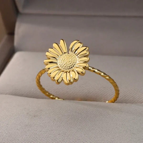 Stainless Steel Gold Color Daisy Ring For Women