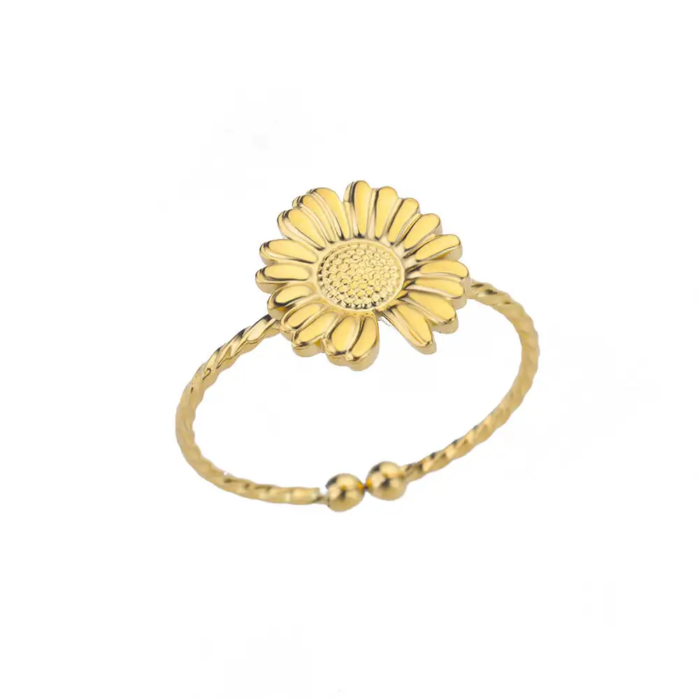 Stainless Steel Gold Color Daisy Ring For Women