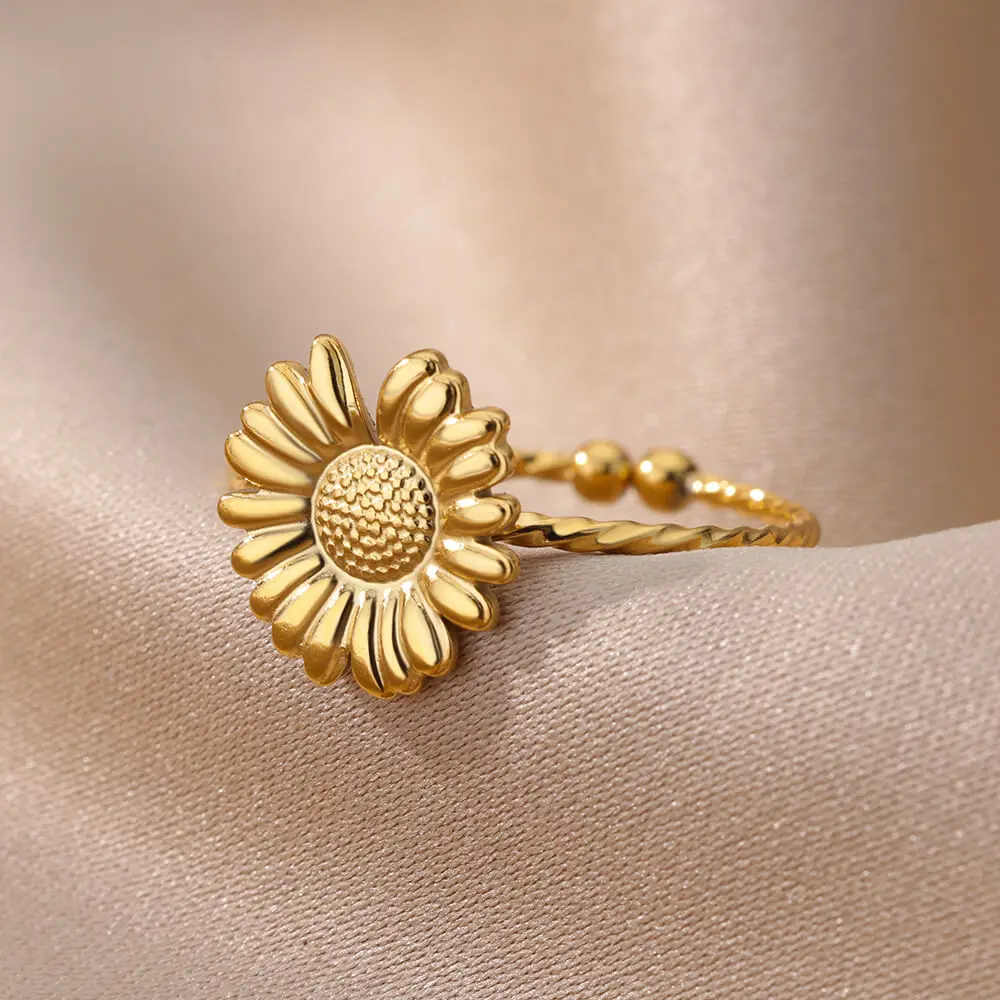 Stainless Steel Gold Color Daisy Ring For Women