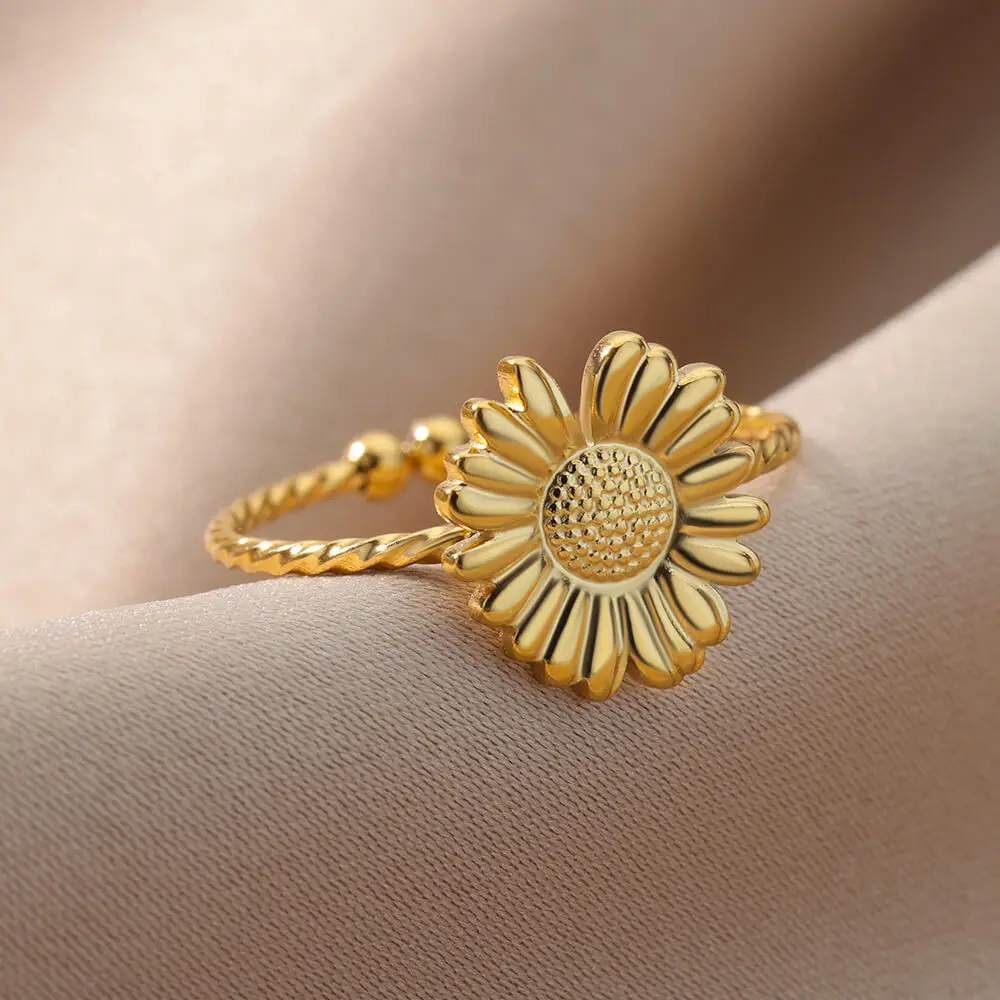 Stainless Steel Gold Color Daisy Ring For Women