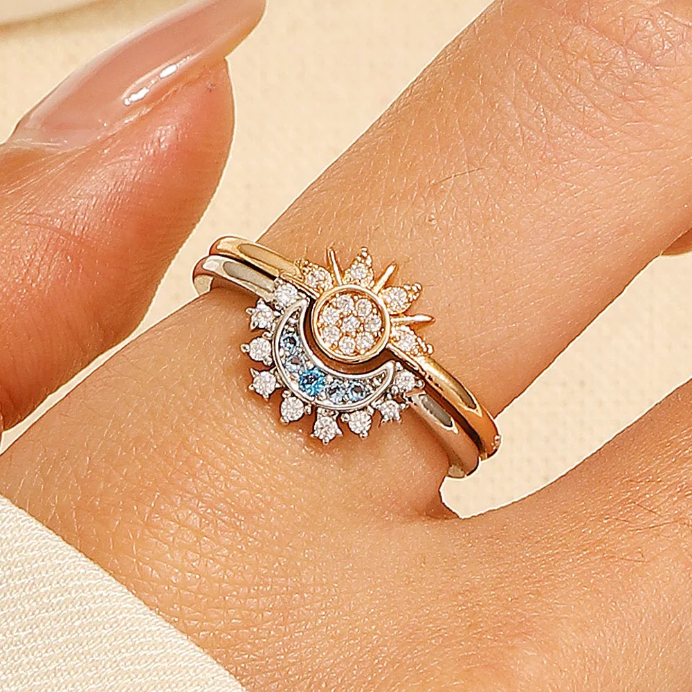 Sparkling Sun and Moon Adjustable Couple Rings