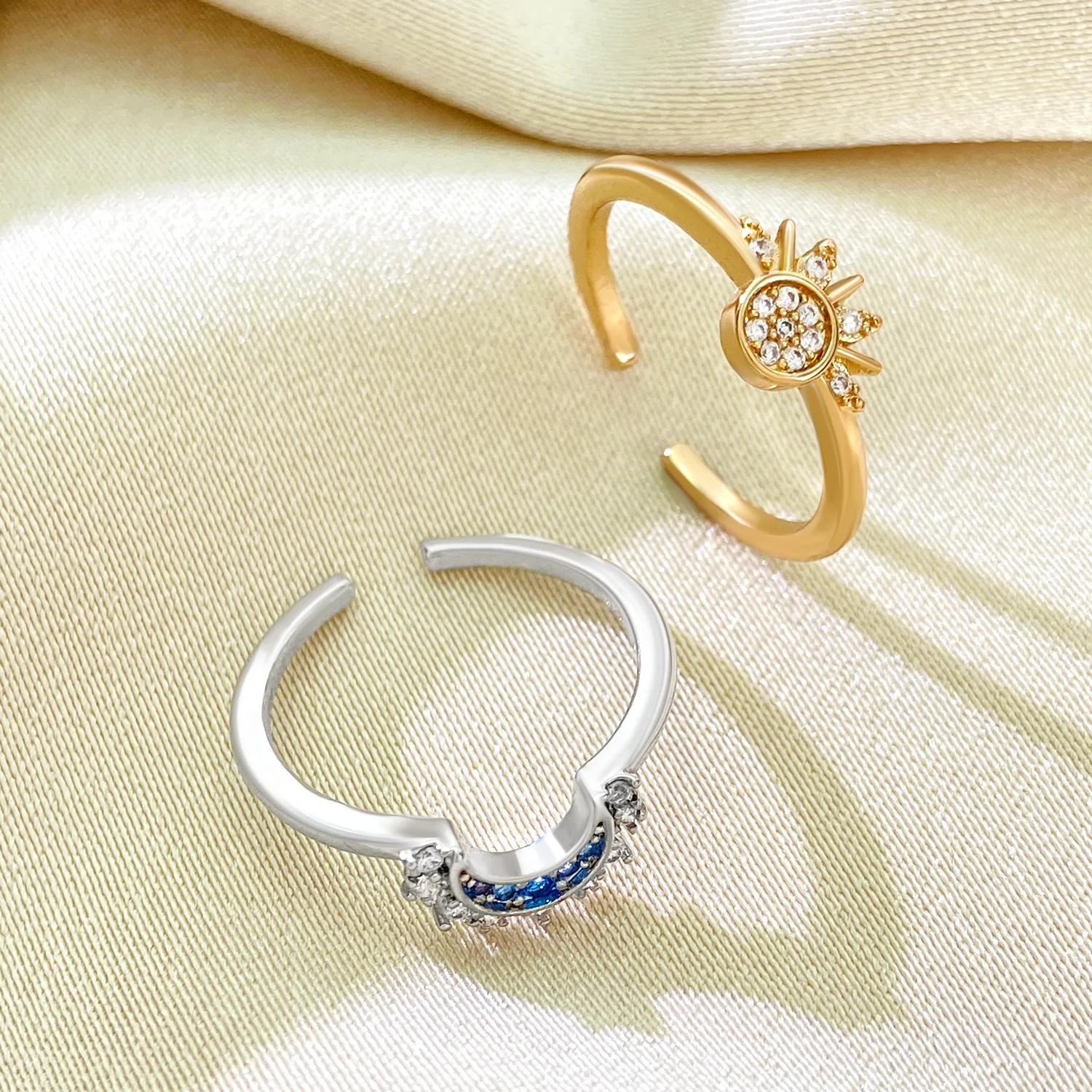 Sparkling Sun and Moon Adjustable Couple Rings