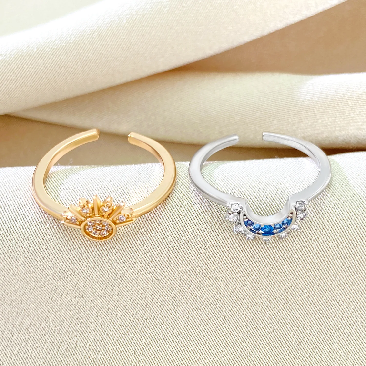 Sparkling Sun and Moon Adjustable Couple Rings