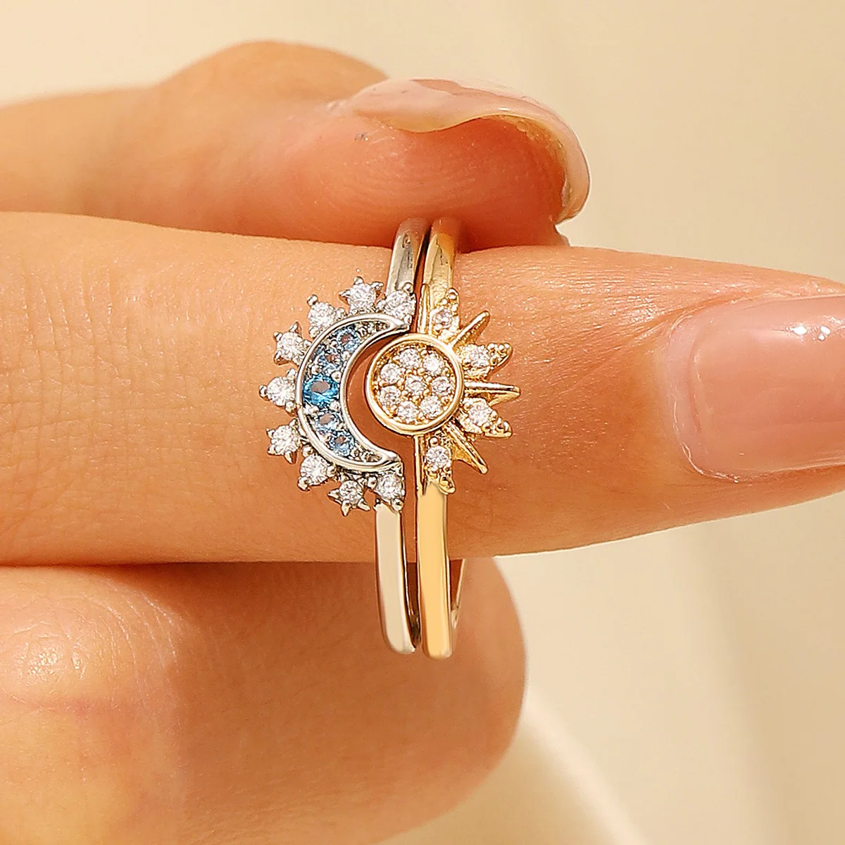 Sparkling Sun and Moon Adjustable Couple Rings