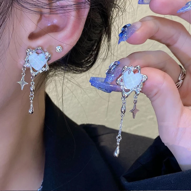 Irregular Heart Tassel Star Earrings Women Gift