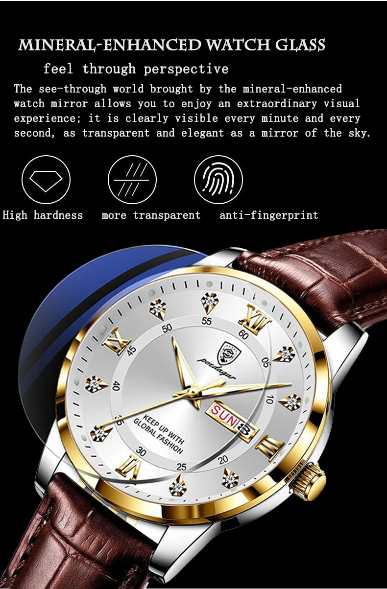 Waterproof Luminous Leather Casual Sports Quartz Wristwatch