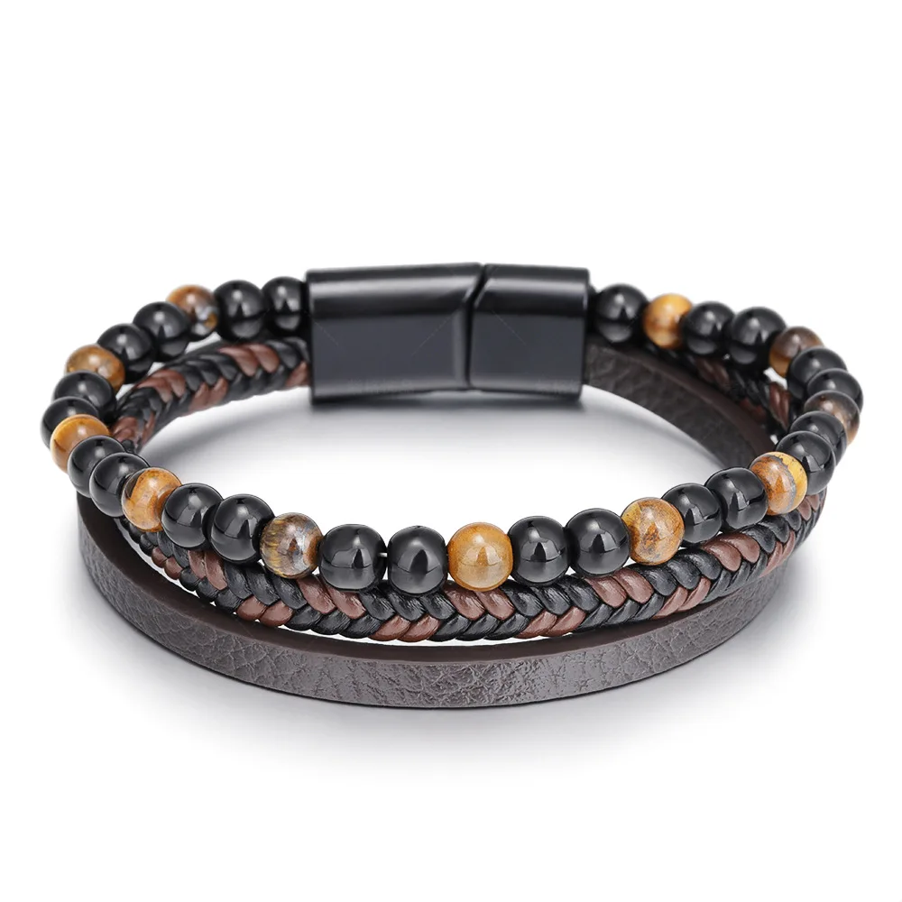 Simple Natural Tiger Eye Stone Hand-woven Men's Bracelet