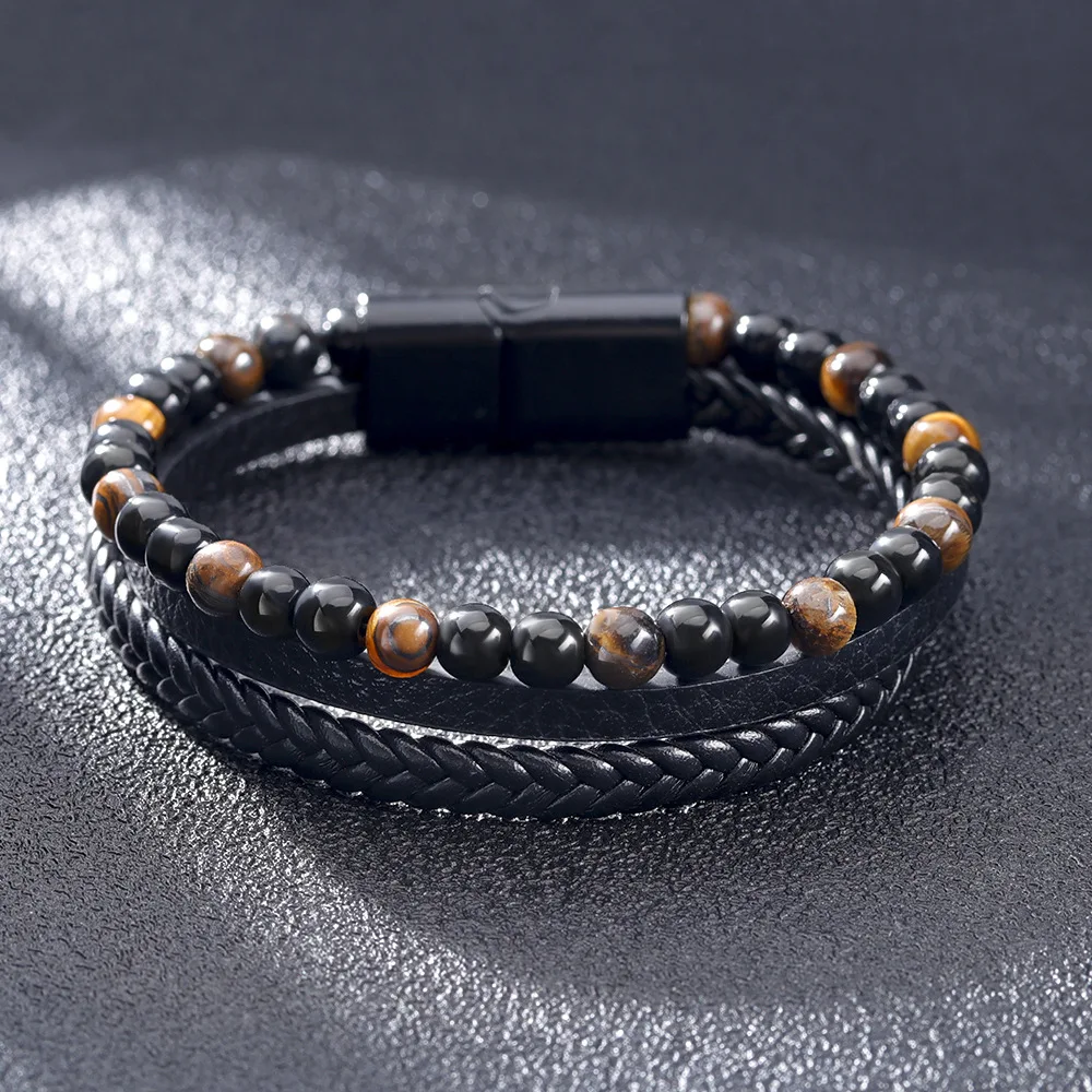 Simple Natural Tiger Eye Stone Hand woven Men Bracelet