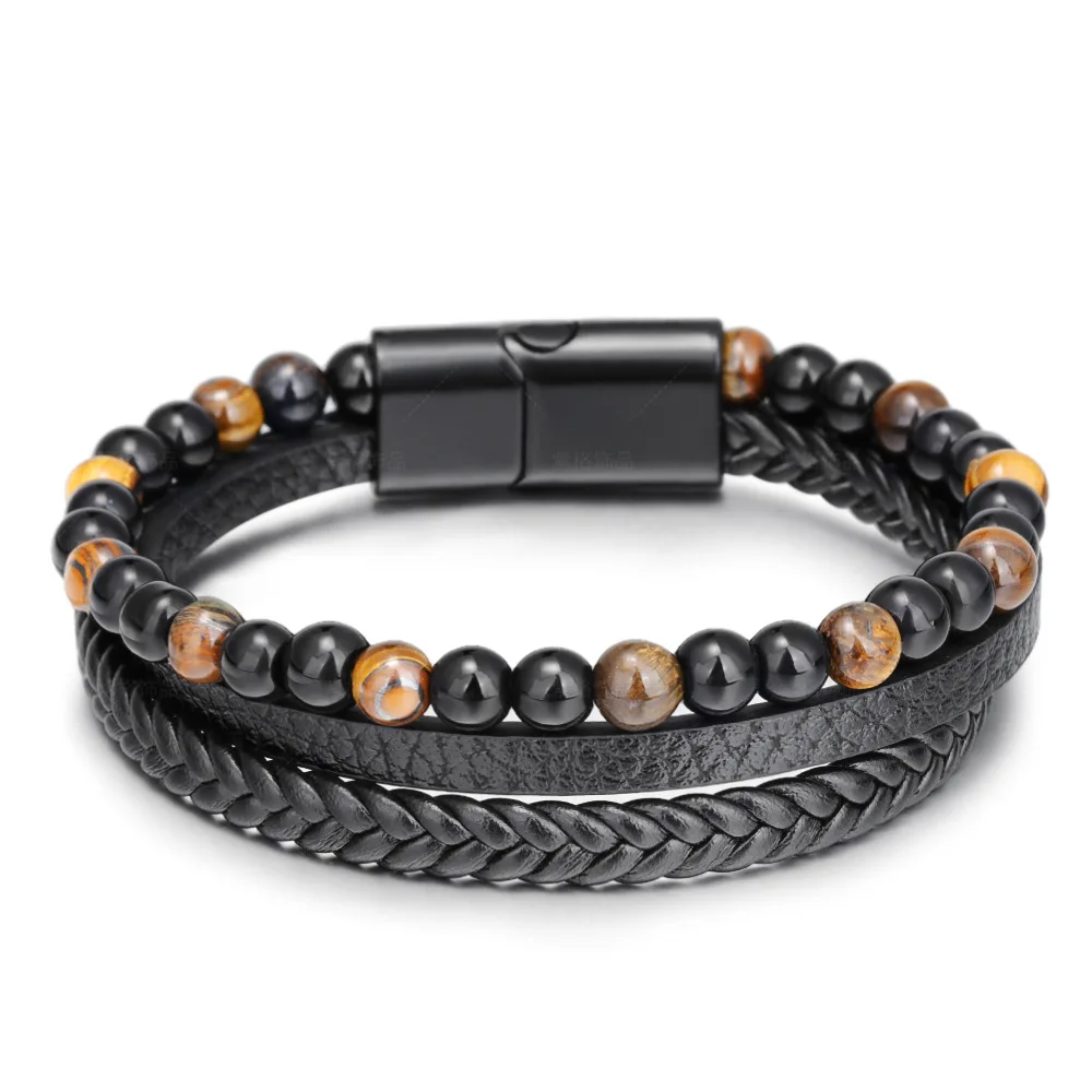 Simple Natural Tiger Eye Stone Hand-woven Men's Bracelet