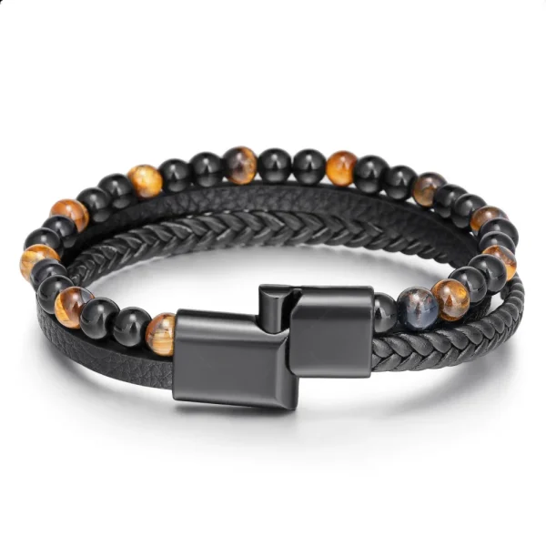 Simple Natural Tiger Eye Stone Hand woven Men Bracelet