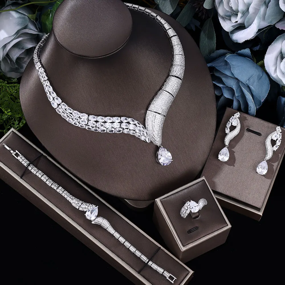 Wedding Bride Water Drop Shape Jewelry Set for Women's