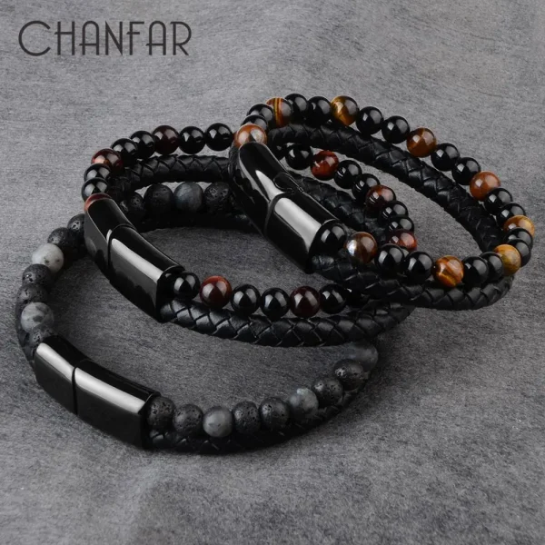 Black Stainless Steel Natural Stone Bracelet