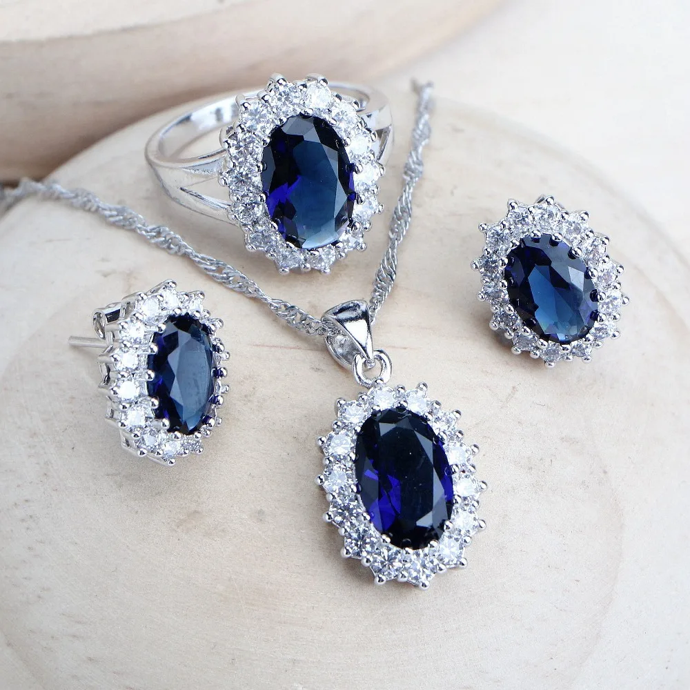 Blue Zirconia Costume Fine Bridal Jewelry Sets for Women