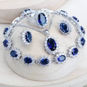 Blue Zirconia Costume Fine Bridal Jewelry Sets for Women