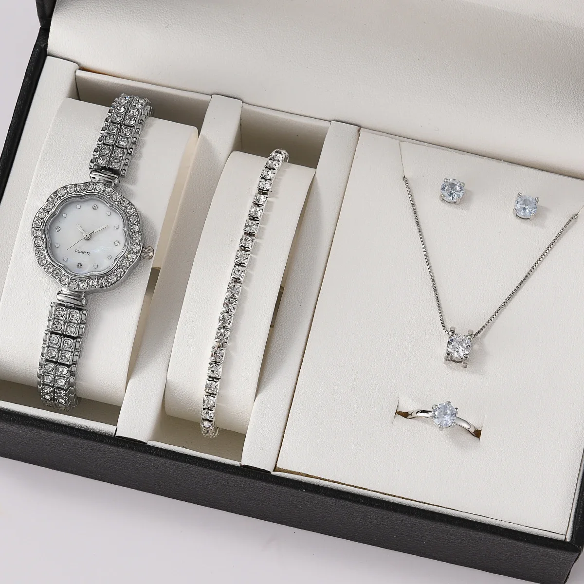 Women Quartz Watch Luxury with Diamonds Clock Ring Necklace