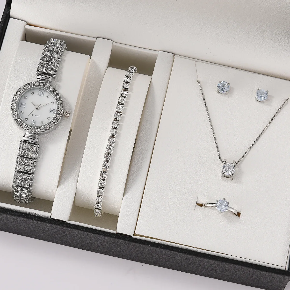 Women Quartz Watch Luxury with Diamonds Clock Ring Necklace