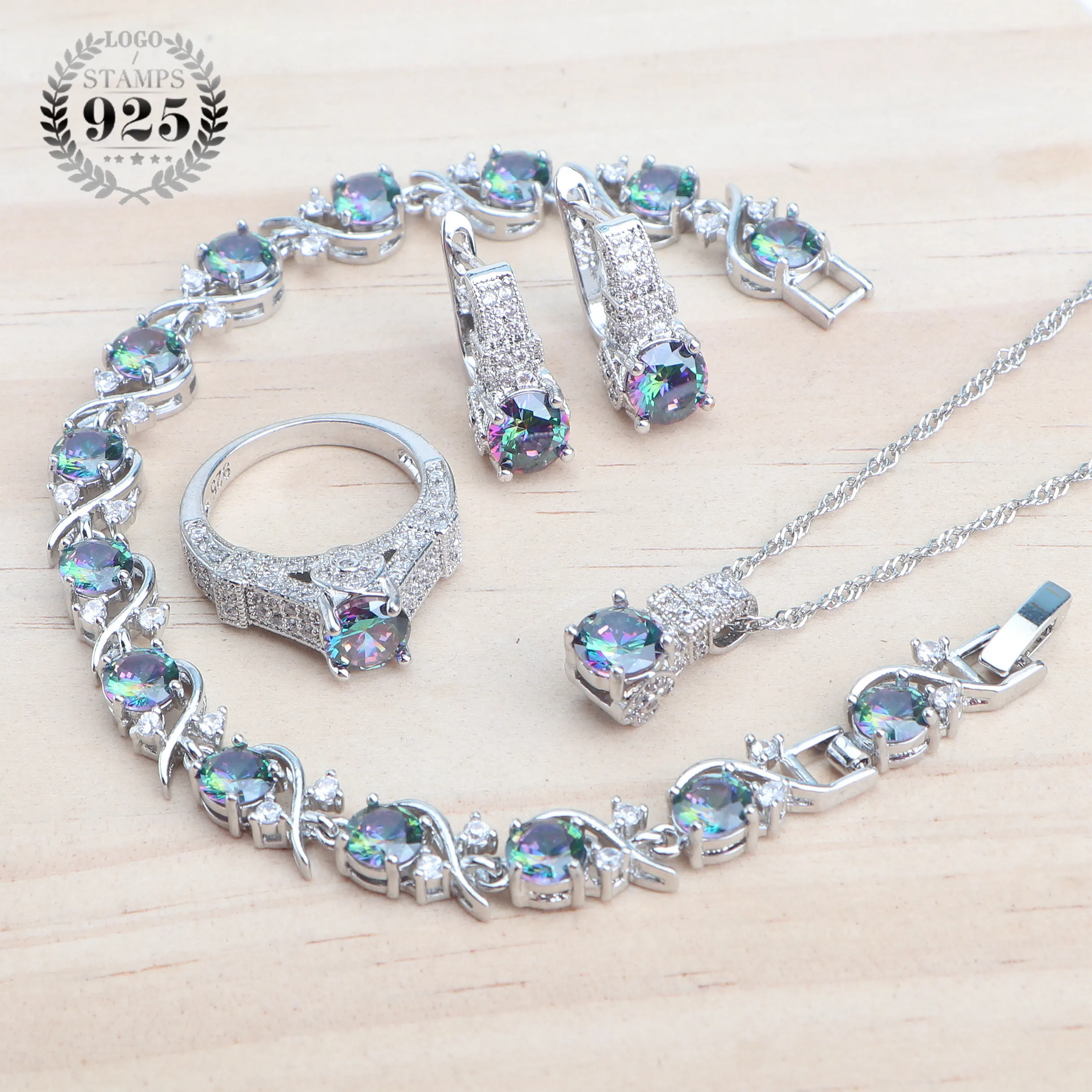 925 Sterling Silver WeddingJewelry Sets For Women Jewelry Ladies Purple Zircon Earrings Bracelets Set Rings Pendant Necklace