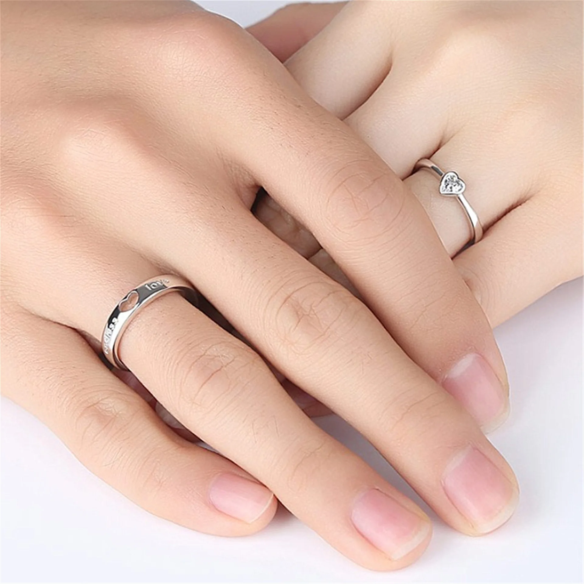 Zircon Heart Matching Couple Rings Set