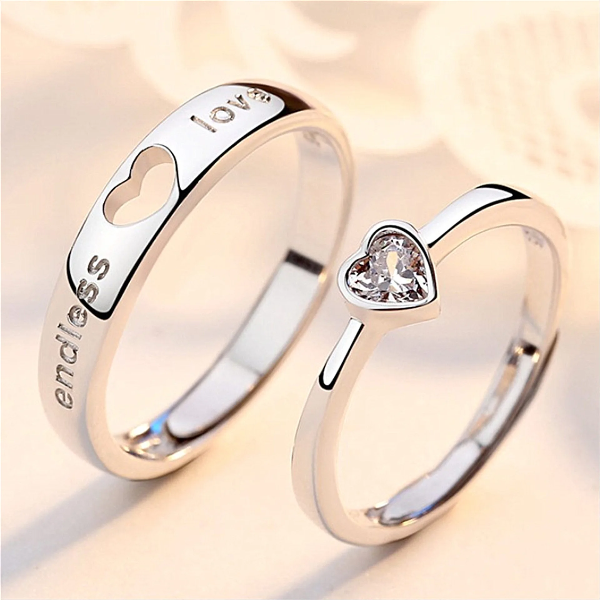 Zircon Heart Matching Couple Rings Set