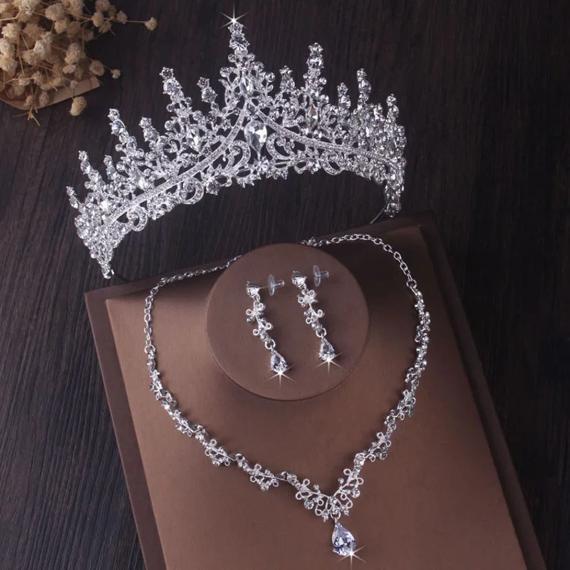 Luxury Silver Color Crystal Water Drop Bridal Jewelry Sets