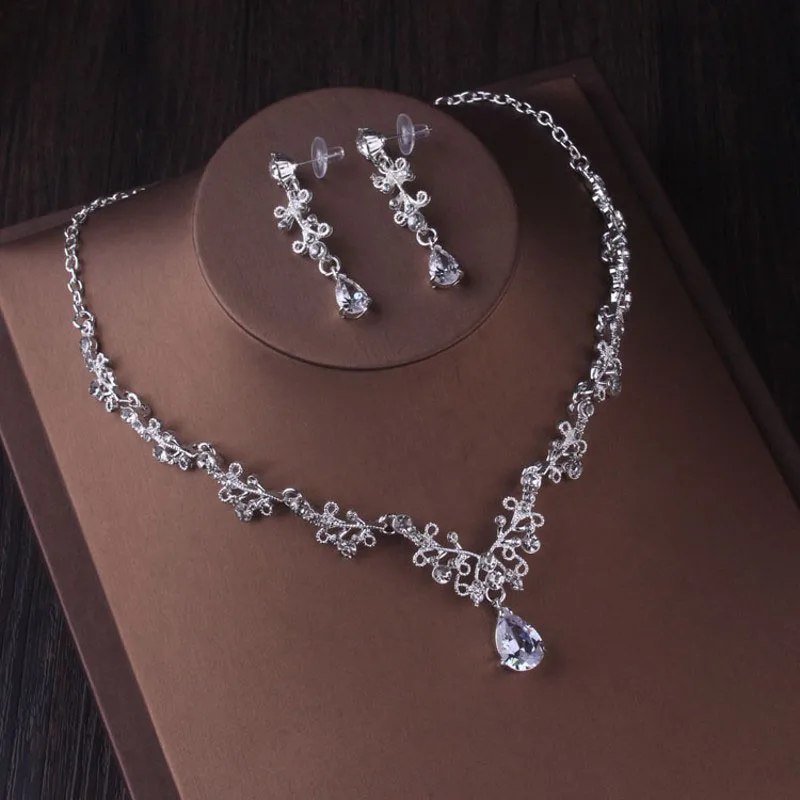 Luxury Silver Color Crystal Water Drop Bridal Jewelry Sets