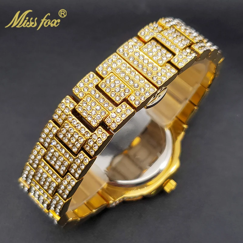 Gold Watch For Men Diamond Iced Out Hip Hop Stylish Quartz