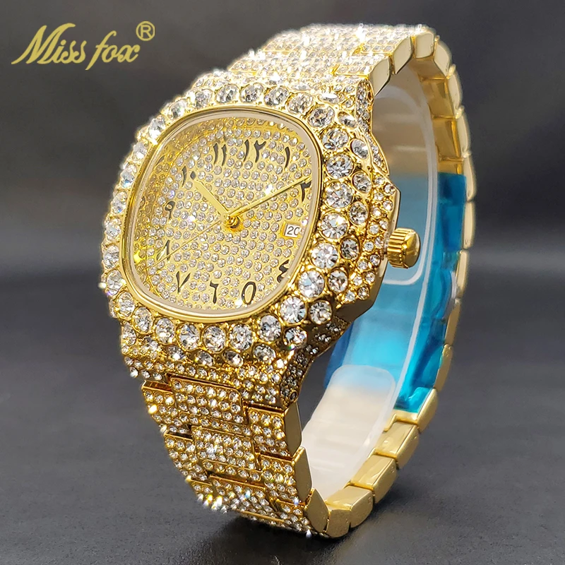 Gold Watch For Men Diamond Iced Out Hip Hop Stylish Quartz