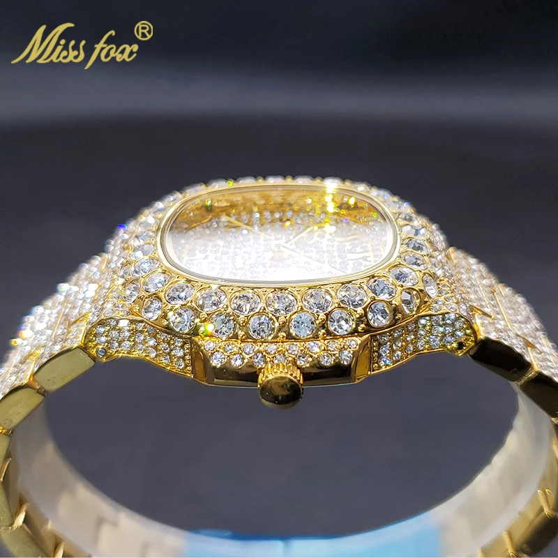 Gold Watch For Men Diamond Iced Out Hip Hop Stylish Quartz