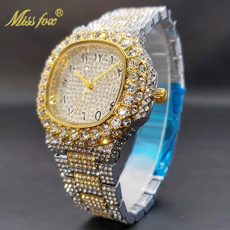 Gold Watch For Men Diamond Iced Out Hip Hop Stylish Quartz