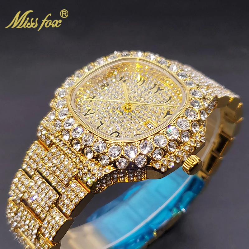 Gold Watch For Men Diamond Iced Out Hip Hop Stylish Quartz