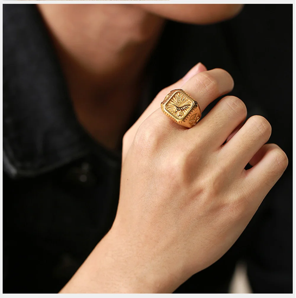 Gold Plated Bald Eagle Signet Ring For Men