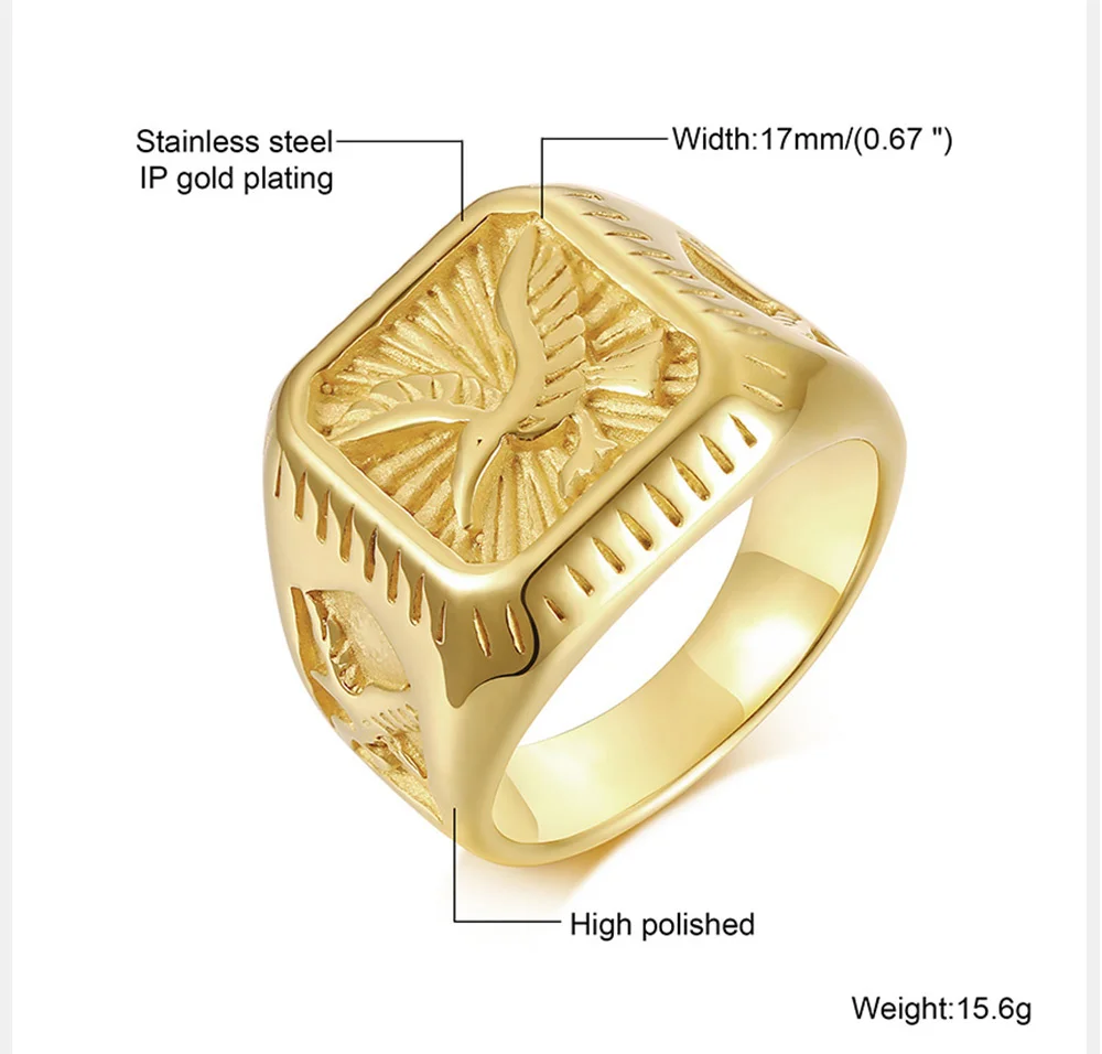 Gold Plated Bald Eagle Signet Ring For Men