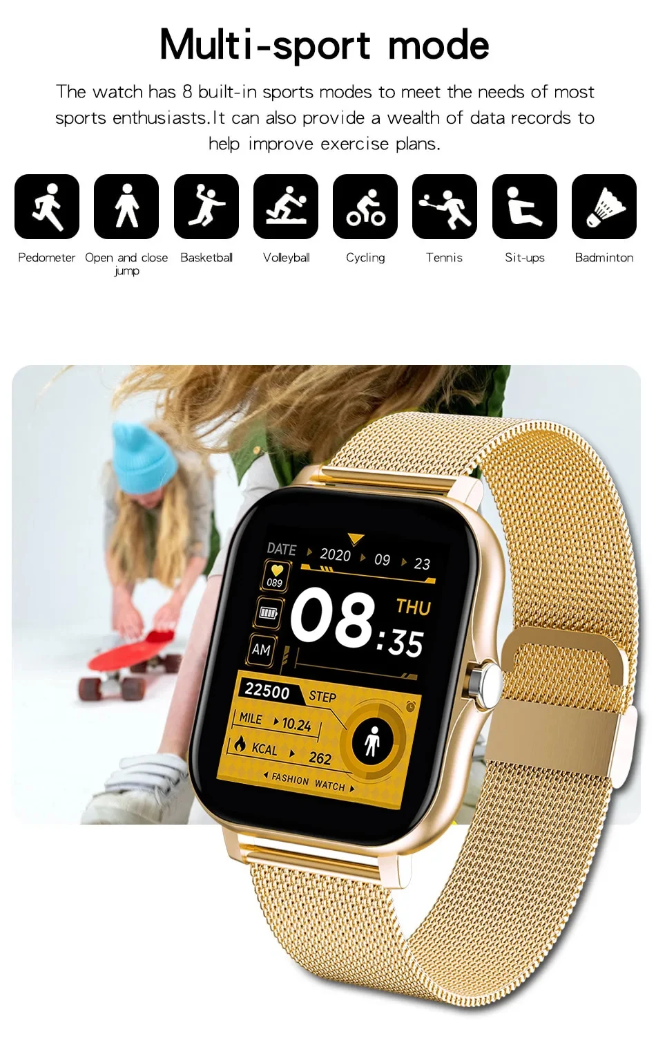 Full Touch Screen Sport Fitness Smartwatch for Men