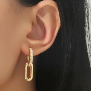 Gold Color Retro Double Loop Design Drop Earrings For Women