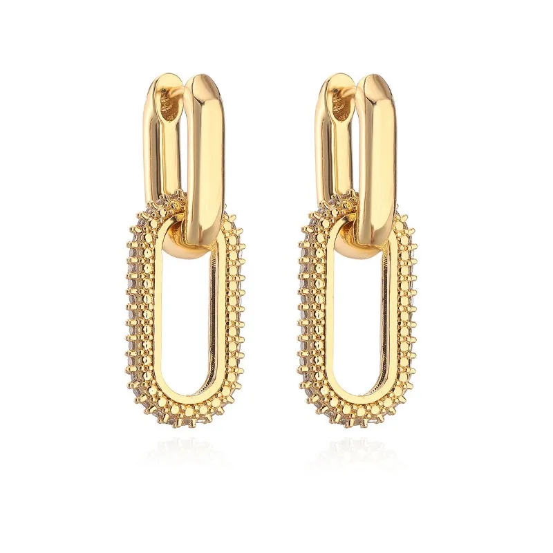 Gold Color Retro Double Loop Design Drop Earrings For Women