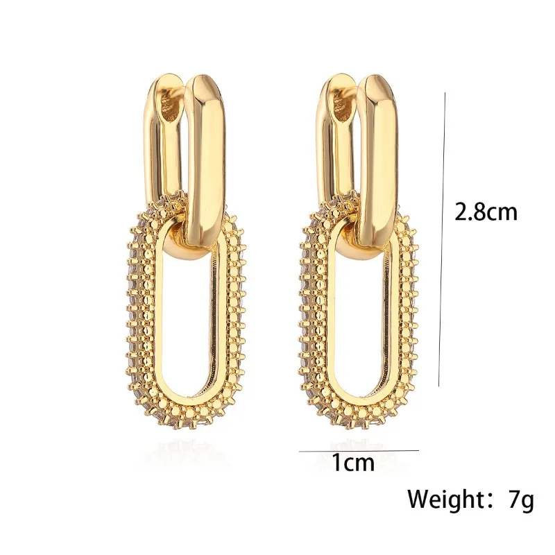 Gold Color Retro Double Loop Design Drop Earrings For Women