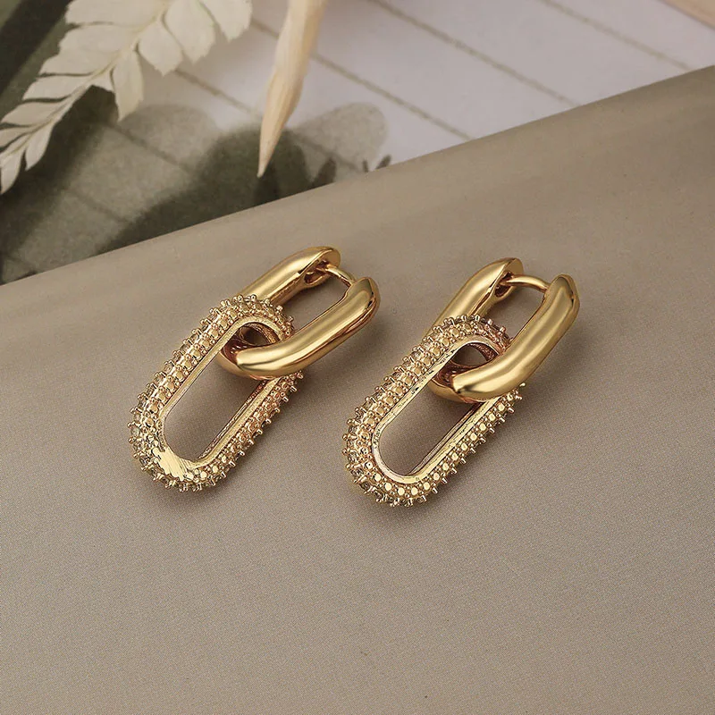 Gold Color Retro Double Loop Design Drop Earrings For Women