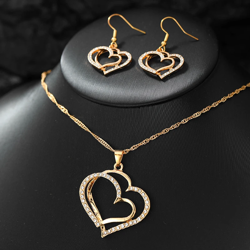 3 Pcs Set Heart Shaped Jewelry Set Of Earrings Pendant Necklace For Women