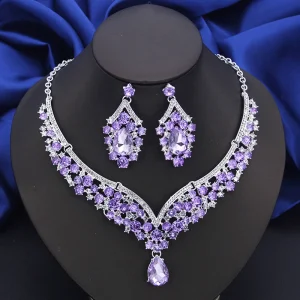 Bridal Dangle Earrings and Choker Necklace Sets for Women